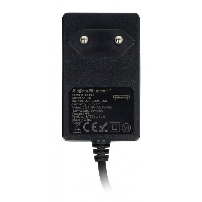 Qoltec Ładowarka Super FAST PD do Raspberry PI 5 | USB-C | 27W
