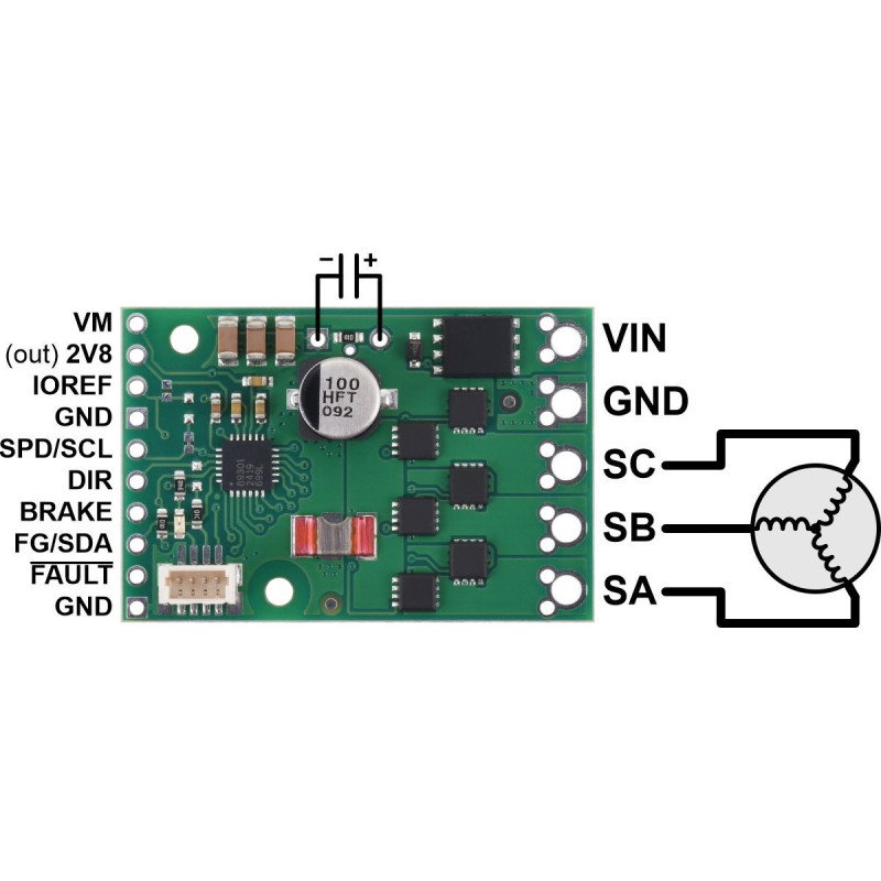 A89301 - sensorloser Treiber für bürstenlose BLDC-Motoren 50V/11A - Pololu 5357