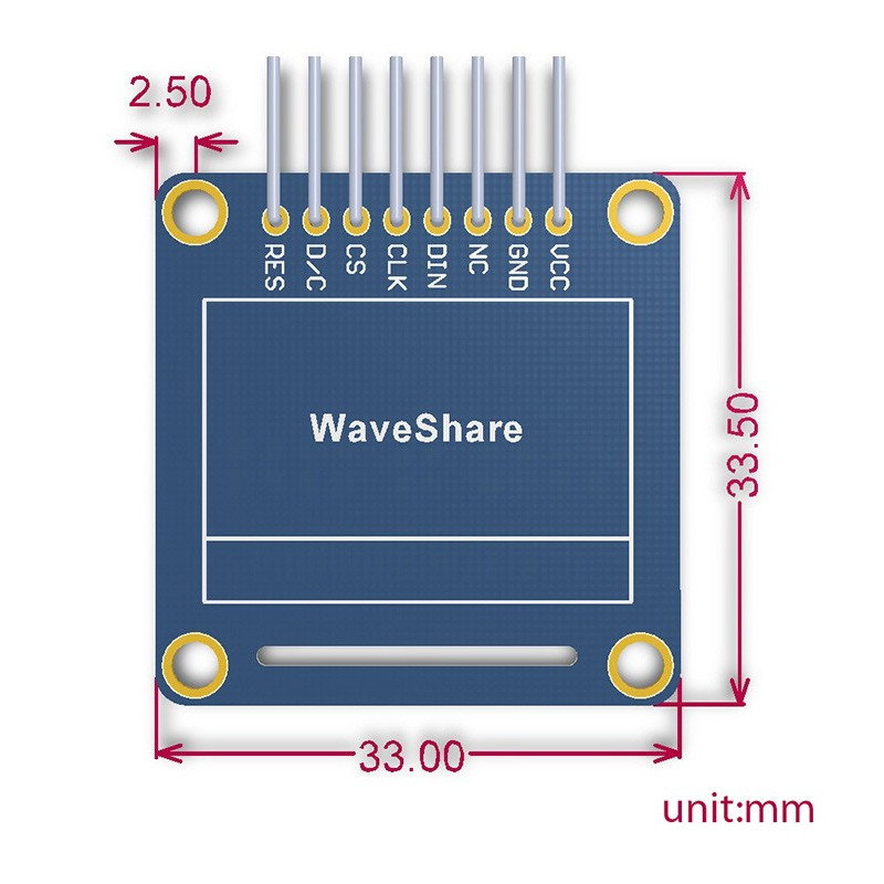 OLED-Display, zweifarbige Grafik 0,96 "128x64px SPI / I2C- gewinkelte Anschlüsse