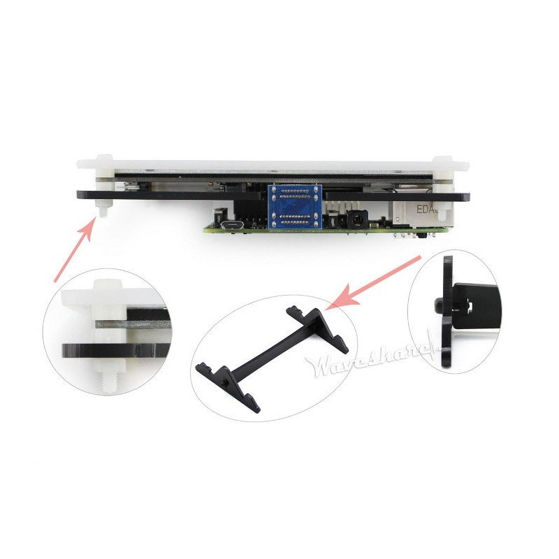 Resistiver Touchscreen LCD TFT 5 '' 800x480px HDMI + GPIO für Raspberry Pi 2 / B + + Schwarz-Weiß-Gehäuse