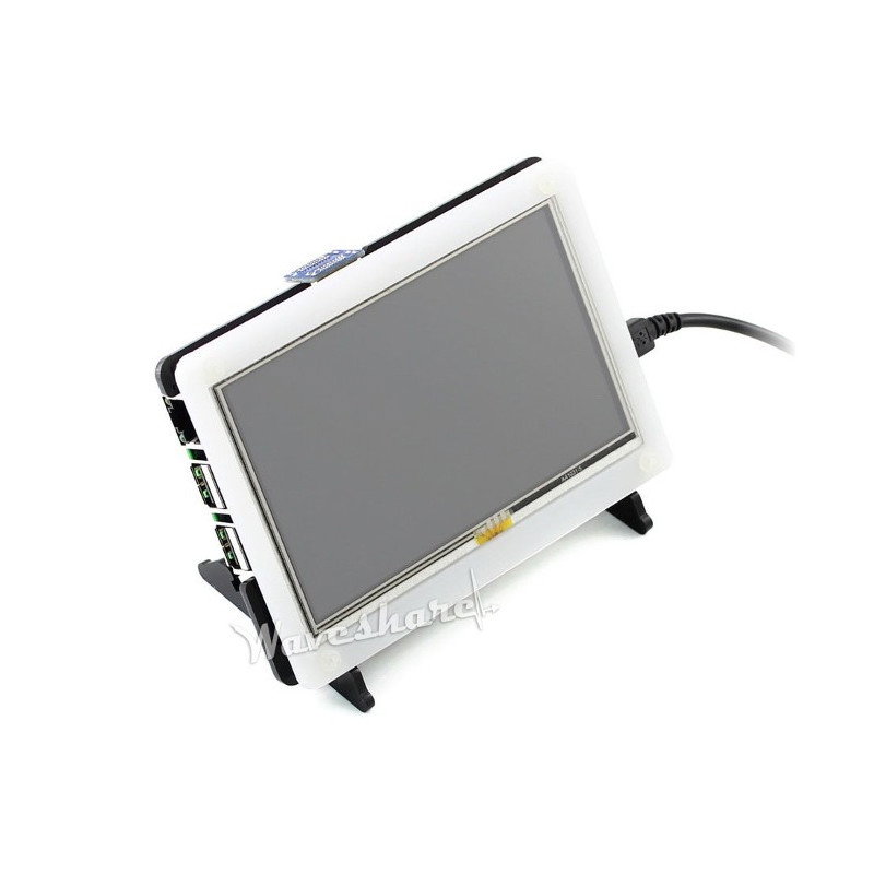 Resistiver Touchscreen LCD TFT 5 '' 800x480px HDMI + GPIO für Raspberry Pi 2 / B + + Schwarz-Weiß-Gehäuse