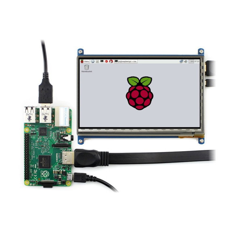 Kapazitiver 7-Zoll-TFT-LCD-Touchscreen, 1024 x 600 Pixel HDMI + USB für Raspberry Pi 2 / B + + Schwarz-Weiß-Gehäuse