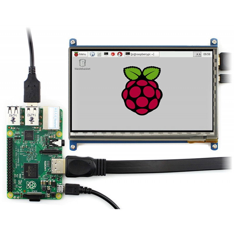 TFT LCD kapazitiver Touchscreen 7 '' 800x480px HDMI + USB für Raspberry Pi 2 / B + + Schwarz-Weiß-Gehäuse