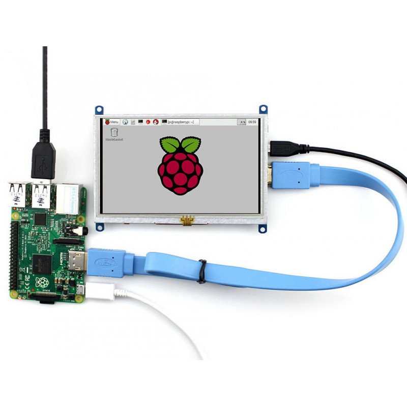 Resistiver Touchscreen LCD TFT 5 '' 800x480px HDMI + USB Rev. 2.1 für RaspberryPi 3/2/B+