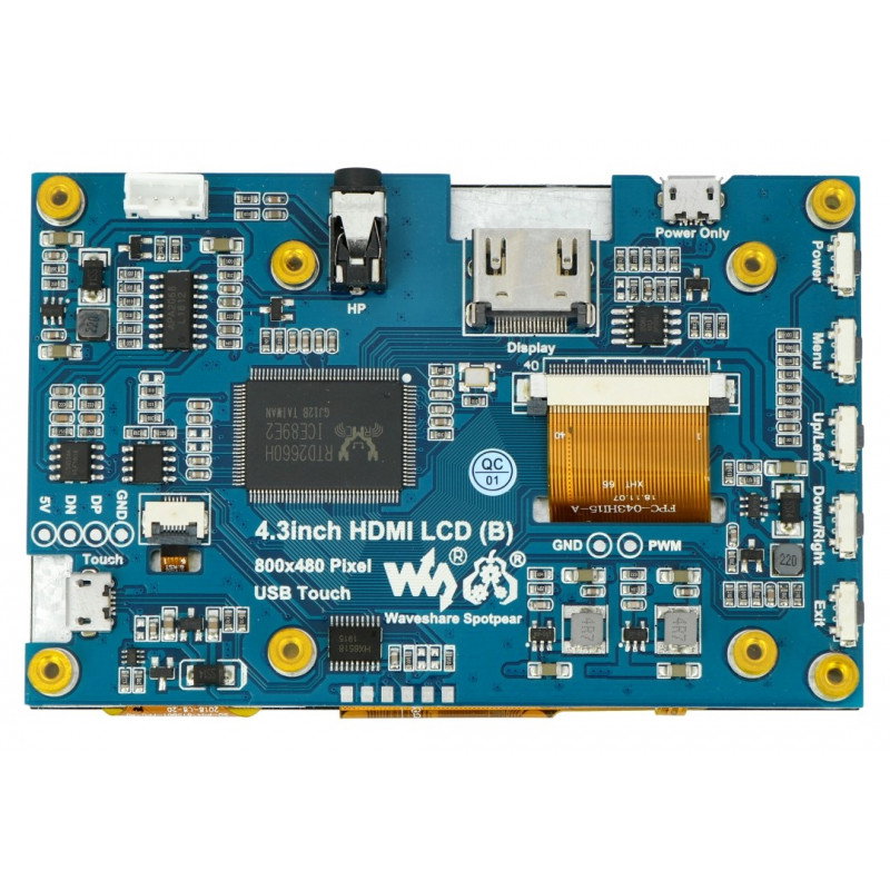 Waveshare B Touchscreen, kapazitives LCD 4,3 '' IPS 800x480px HDMI + USB für Raspberry Pi 4B / 3B / 3B + Zero