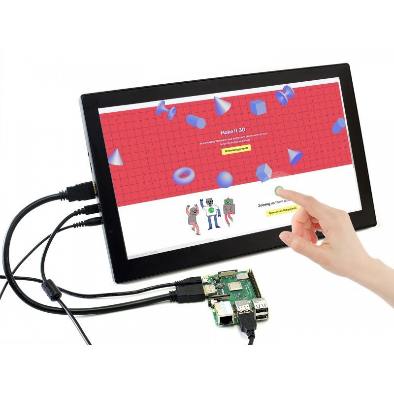 Kapazitiver IPS-LCD-Touchscreen 13,3 '' (H) 1920x1080px HDMI + USB V2 für Raspberry Pi 4B / 3B + / 3B / Zero