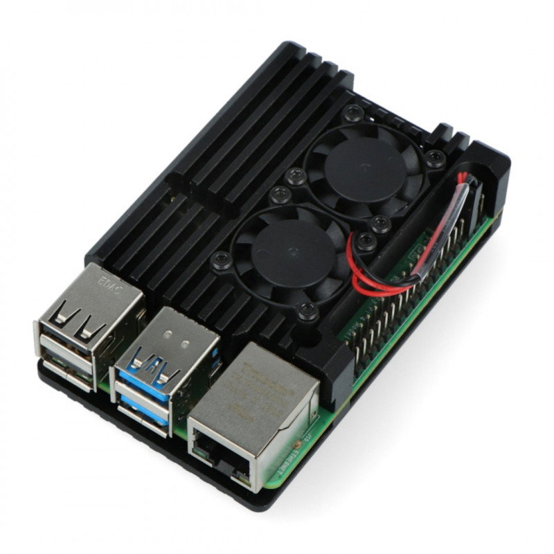 Set mit Raspberry Pi 4B WiFi 4GB RAM + Zubehör - Gehäuse mit zwei Lüftern