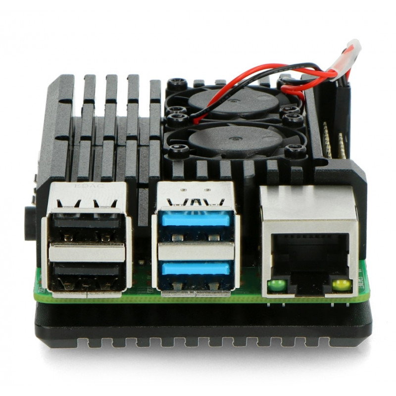 Gehäuse für Raspberry Pi 4B - Aluminium mit zwei Lüftern - Schwarz