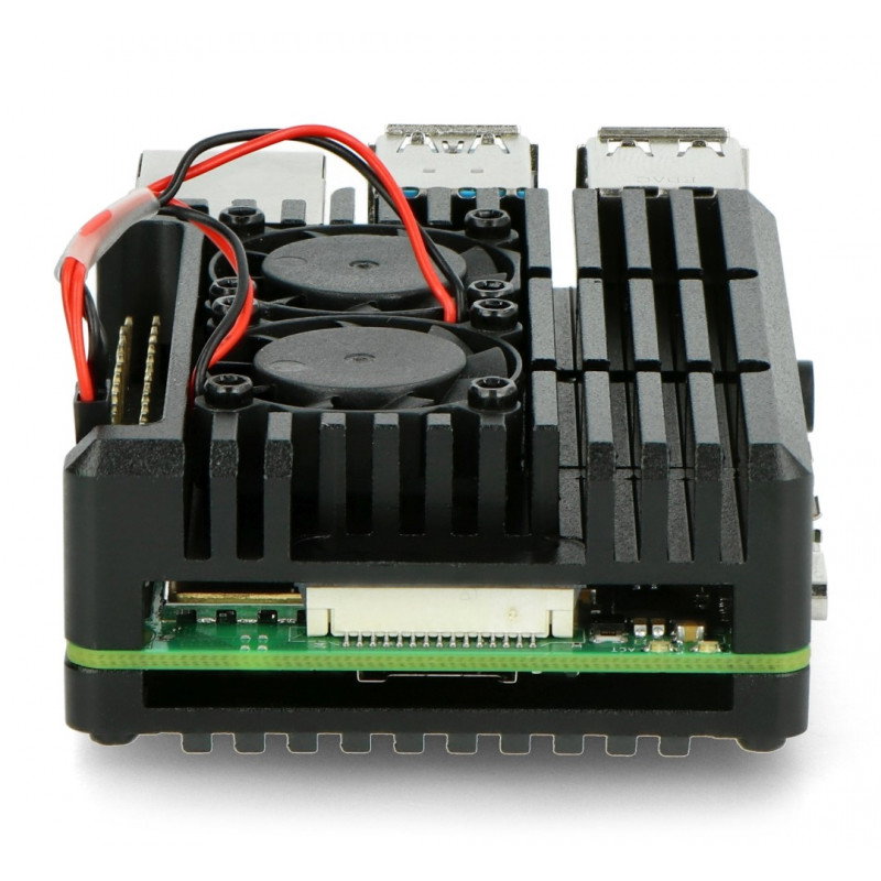 Gehäuse für Raspberry Pi 4B - Aluminium mit zwei Lüftern - Schwarz