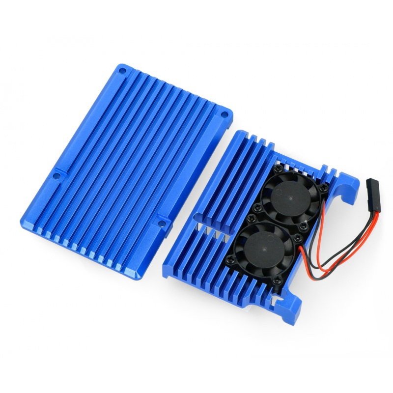 JustPi-Gehäuse für Raspberry Pi 4B - Aluminium mit zwei Lüftern - blau