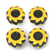 Mecanum-Radsatz - 48 mm - 4 Stück - Schwarz / Gelb mit Rollen -