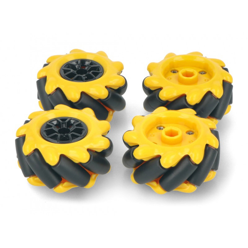Mecanum-Radsatz - 48 mm - 4 Stück - Schwarz / Gelb mit Rollen -