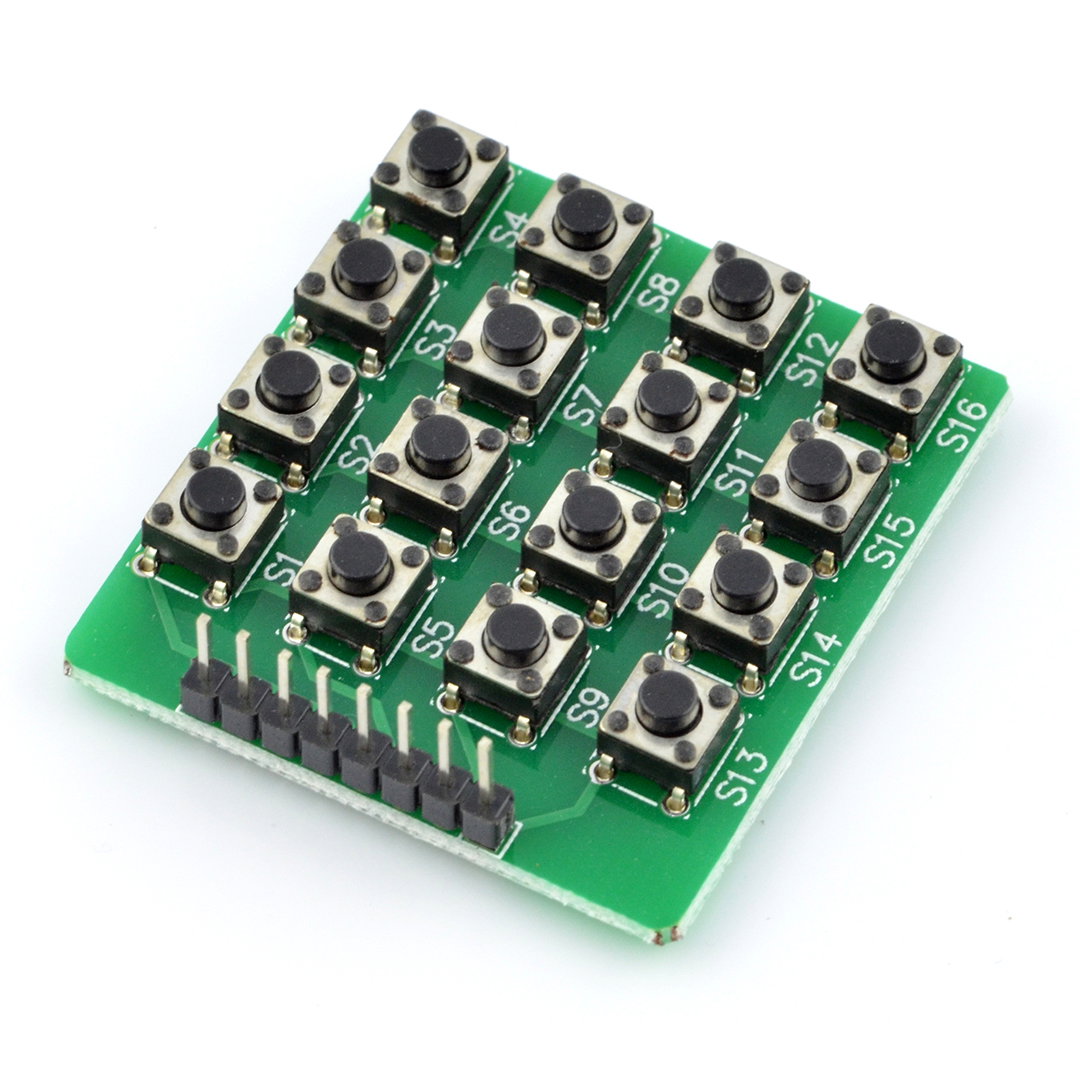 Tastatur - 16 x Taktschaltermatrix - Matrix bestehend aus 16 Taktschaltertasten, die in vier Reihen und vier Spalten