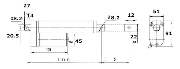 Abmessungen des Linearantriebs LA-T5
