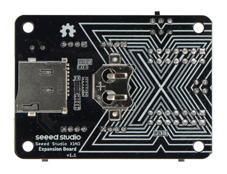 Steckplätze für eine microSD-Karte und eine CR1220-Batterie befinden sich auf der Rückseite der Platine.