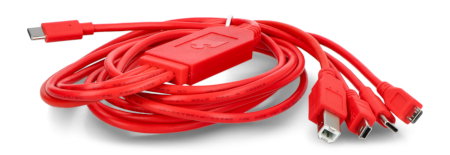 Multifunktionales 4-in-1-Kabel - USB B, miniUSB, microUSB, USB Typ C - 180 cm - rot - SparkFun CAB-21271