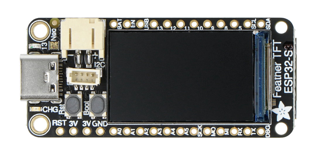 Der ESP32-S2 Feather ist ein Board mit integriertem TFT-Display von Adafruit