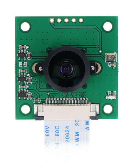 Moduł kamery do raspberry pi leży na białym tle.