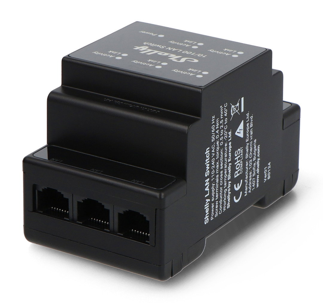 Shelly LAN Switch - Ethernet-Switch mit 5 RJ45-Ports für die Hutschiene