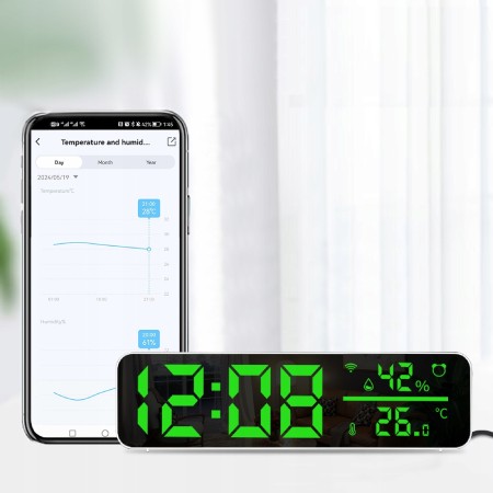 Tuya - duży zegar LED z czujnikiem temperatury i wilgotności WiFi - RTX WTHS6