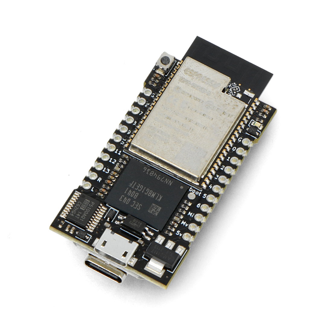 Czarna płytka rozwojowa SparkFun leży na białym tle.
