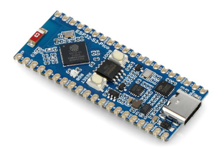 Płytka rozwojowa esp32-s3-pico leży na białym tle.