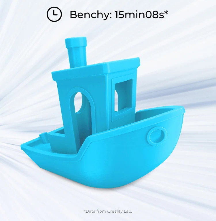 Nach den Untersuchungen von Crealty Lab ist der Drucker in der Lage, das Benchy-Modell in nur 15 Minuten zu drucken