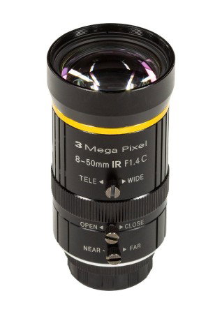 Obiektyw zmiennoogniskowy 8 - 50 mm C-Mount F1.4 do kamery HQ Raspberry Pi + adapter C-CS - ArduCam LN057