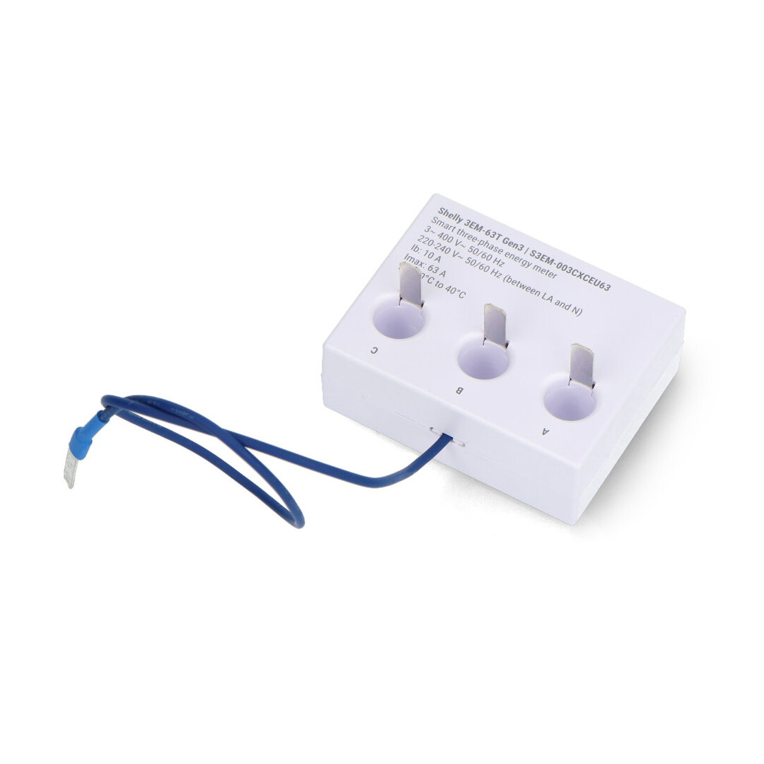 Shelly 3EM-63T Gen3 - jedno / trójfazowy miernik energii WiFi / Bluetooth - płaski zacisk
