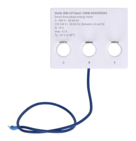 Shelly 3EM-63T Gen3 - jedno / trójfazowy miernik energii WiFi / Bluetooth - płaski zacisk
