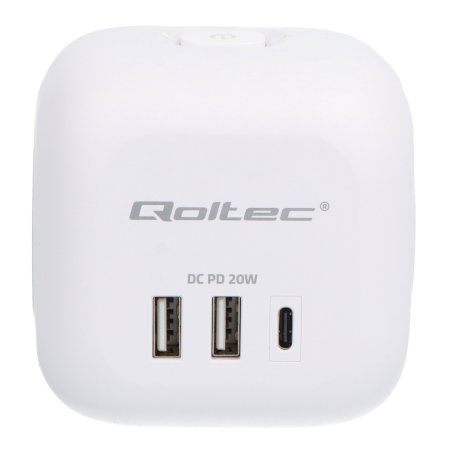 Der Qoltec 6-in-1 Power Cube ist eine moderne und kompakte Lösung, mit der Sie mehrere Geräte gleichzeitig von einem Ort aus